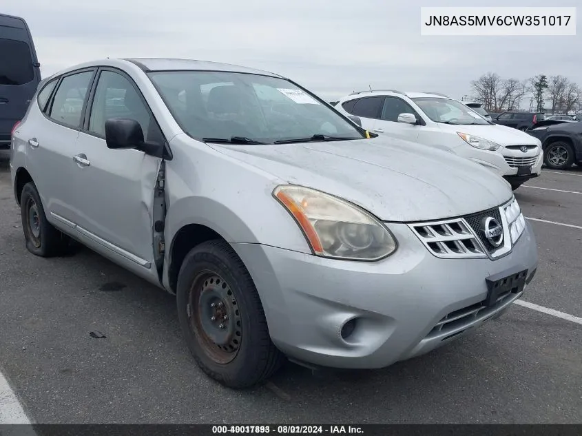 2012 Nissan Rogue S VIN: JN8AS5MV6CW351017 Lot: 40017893