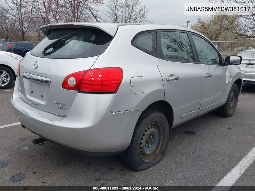 2012 Nissan Rogue S VIN: JN8AS5MV6CW351017 Lot: 40017893