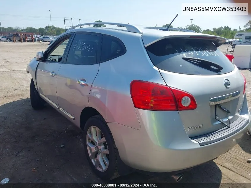 2012 Nissan Rogue Sv W/Sl Pkg VIN: JN8AS5MVXCW353403 Lot: 40338001