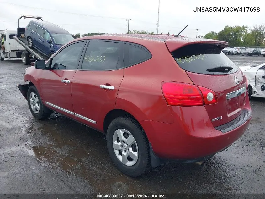 2012 Nissan Rogue S VIN: JN8AS5MV3CW417698 Lot: 40380237