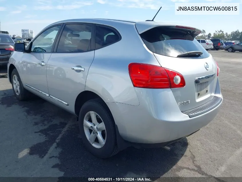 2012 Nissan Rogue S VIN: JN8AS5MT0CW600815 Lot: 40584531