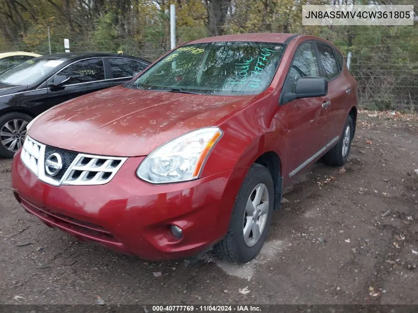 2012 Nissan Rogue S VIN: JN8AS5MV4CW361805 Lot: 40777769