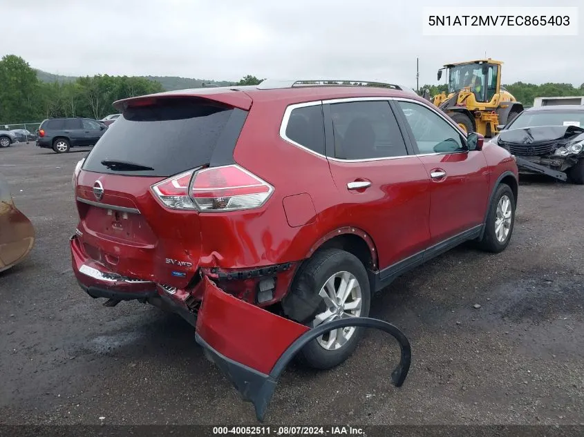 2014 Nissan Rogue Sv VIN: 5N1AT2MV7EC865403 Lot: 40052511