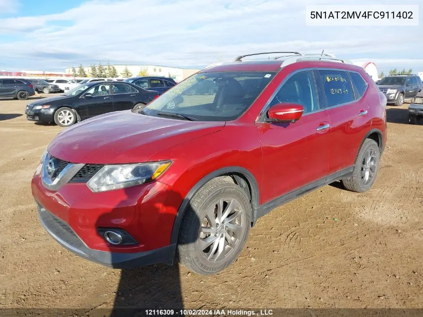 2015 Nissan Rogue S/Sl/Sv VIN: 5N1AT2MV4FC911402 Lot: 12116309