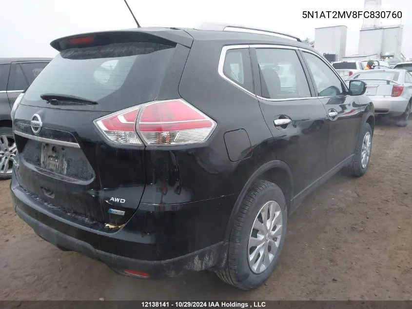 2015 Nissan Rogue VIN: 5N1AT2MV8FC830760 Lot: 12138141