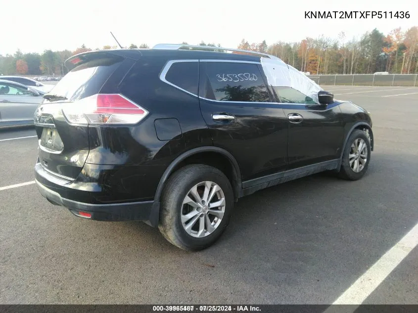 2015 Nissan Rogue Sv VIN: KNMAT2MTXFP511436 Lot: 39965487