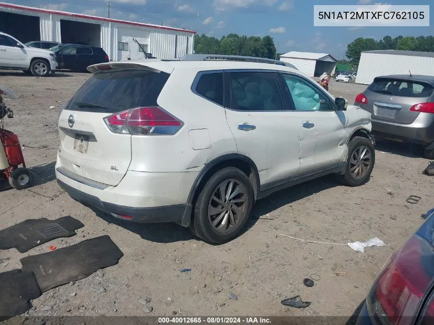 2015 Nissan Rogue Sl VIN: 5N1AT2MTXFC762105 Lot: 40012665