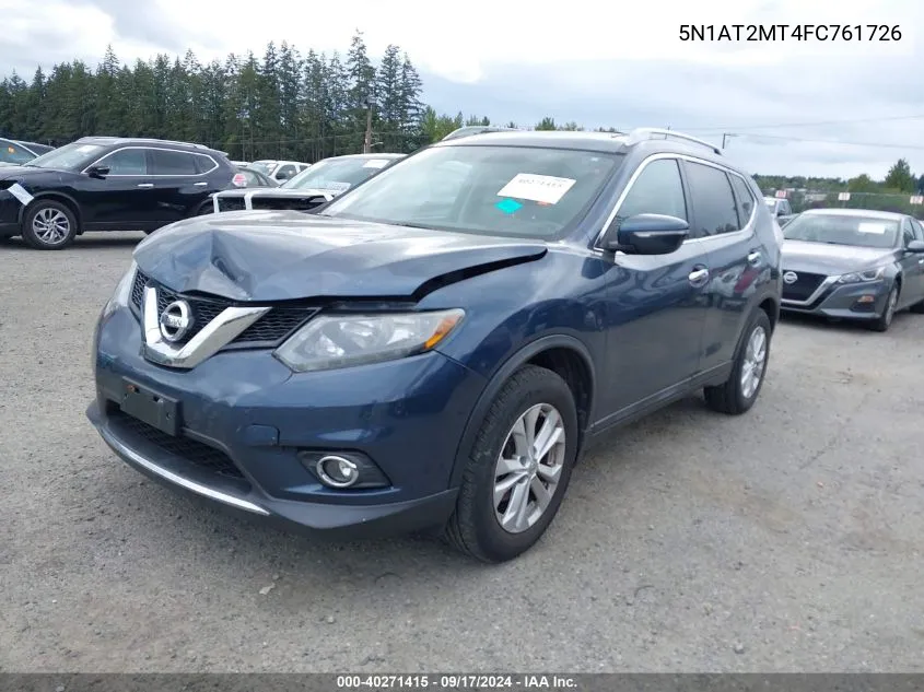 2015 Nissan Rogue S/Sl/Sv VIN: 5N1AT2MT4FC761726 Lot: 40271415