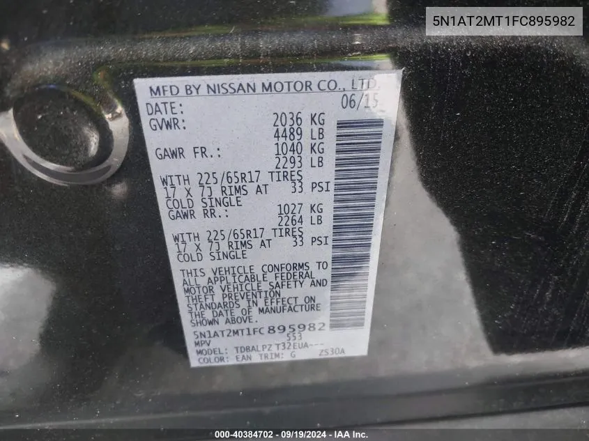 5N1AT2MT1FC895982 2015 Nissan Rogue S