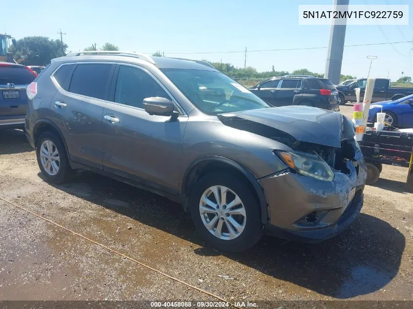 2015 Nissan Rogue Sv VIN: 5N1AT2MV1FC922759 Lot: 40458088