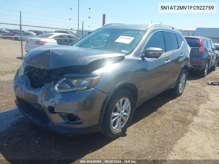 2015 Nissan Rogue Sv VIN: 5N1AT2MV1FC922759 Lot: 40458088