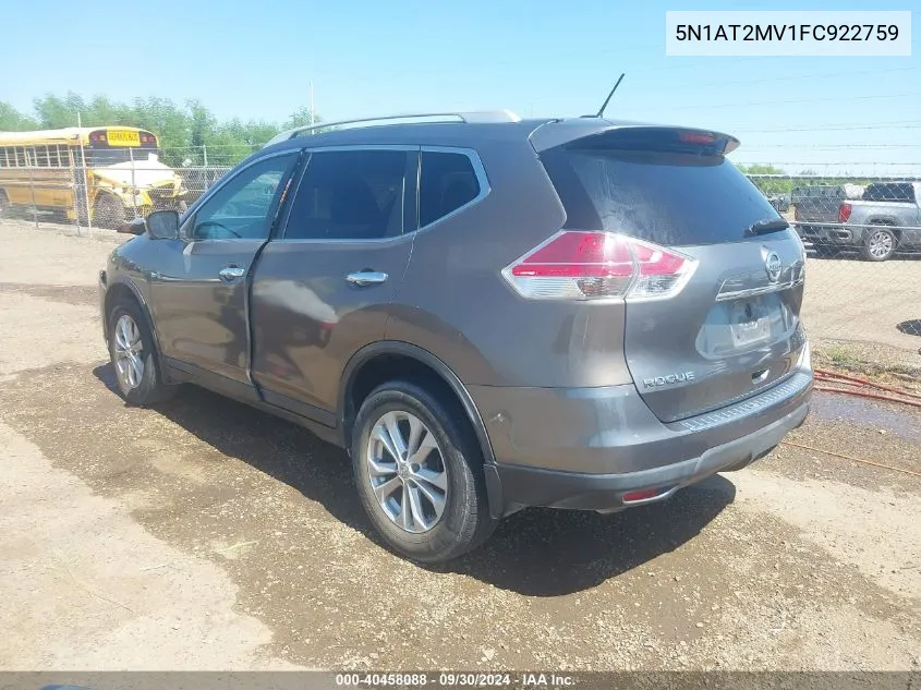 2015 Nissan Rogue Sv VIN: 5N1AT2MV1FC922759 Lot: 40458088