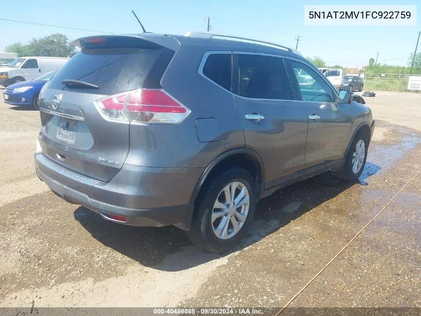 2015 Nissan Rogue Sv VIN: 5N1AT2MV1FC922759 Lot: 40458088