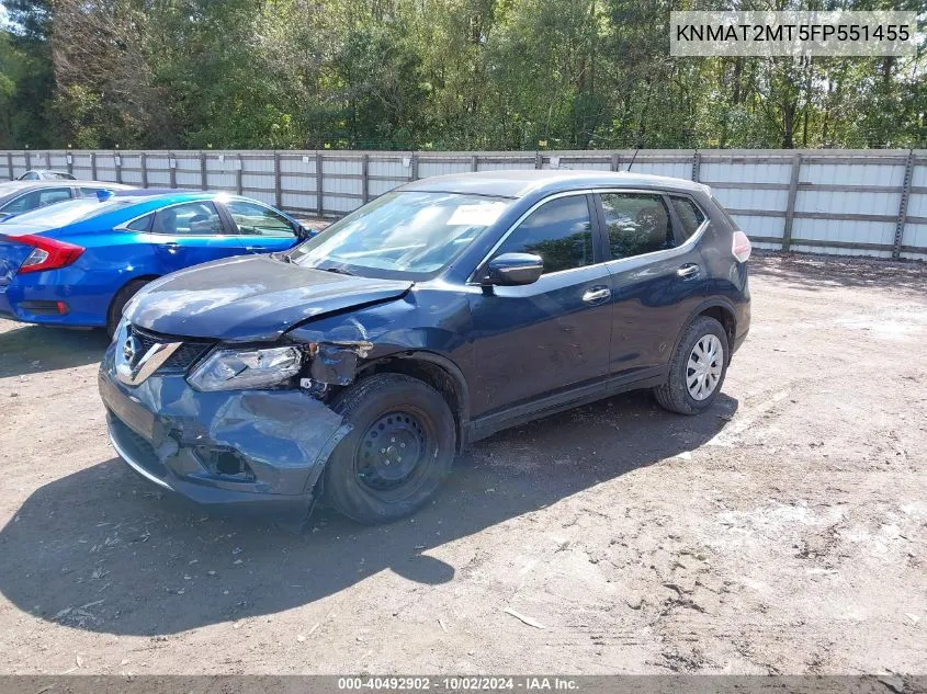 2015 Nissan Rogue S VIN: KNMAT2MT5FP551455 Lot: 40492902