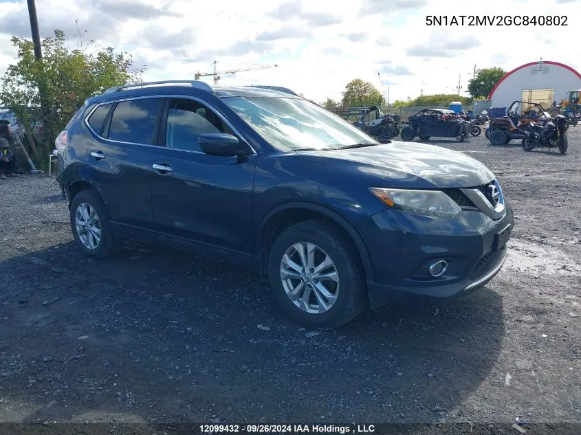 2016 Nissan Rogue VIN: 5N1AT2MV2GC840802 Lot: 12099432