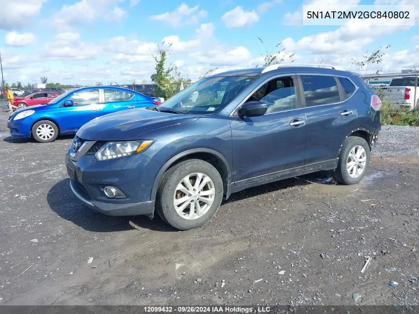 2016 Nissan Rogue VIN: 5N1AT2MV2GC840802 Lot: 12099432