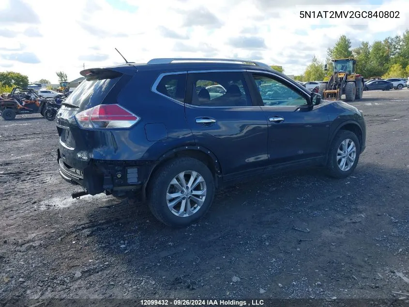 2016 Nissan Rogue VIN: 5N1AT2MV2GC840802 Lot: 12099432