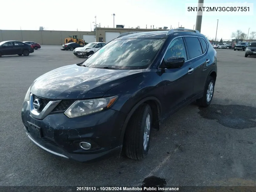 2016 Nissan Rogue Sv VIN: 5N1AT2MV3GC807551 Lot: 20178113