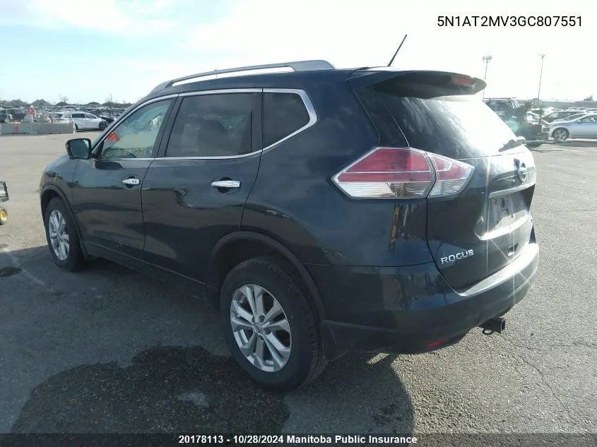 2016 Nissan Rogue Sv VIN: 5N1AT2MV3GC807551 Lot: 20178113