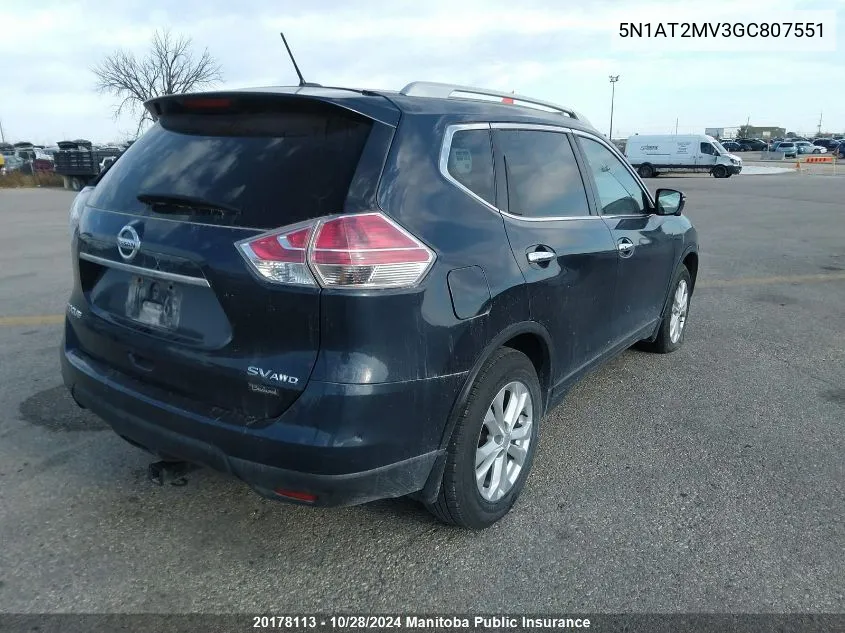 2016 Nissan Rogue Sv VIN: 5N1AT2MV3GC807551 Lot: 20178113