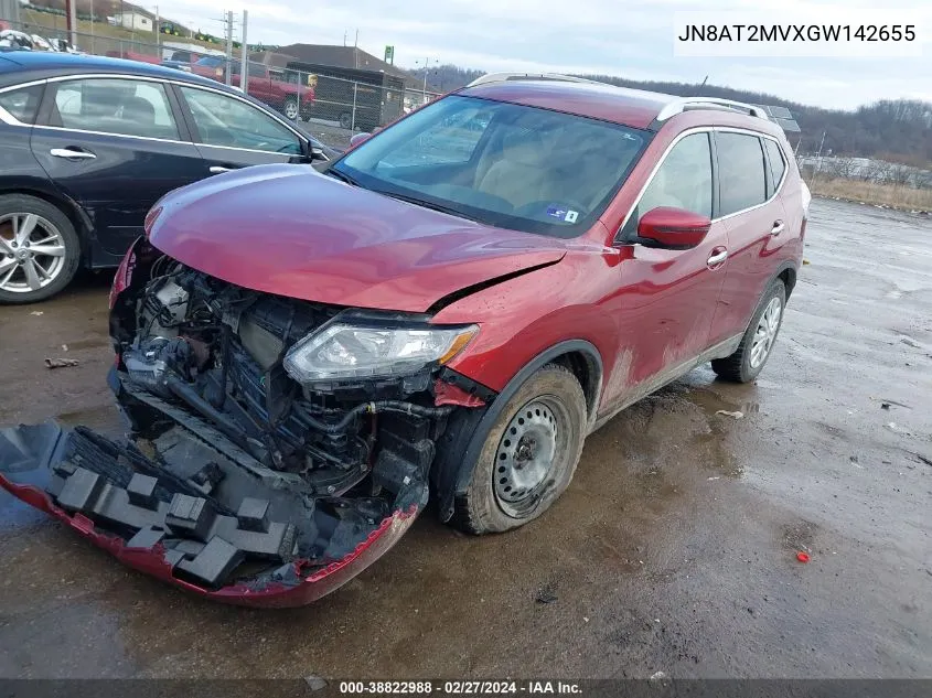 2016 Nissan Rogue S/Sl/Sv VIN: JN8AT2MVXGW142655 Lot: 38822988