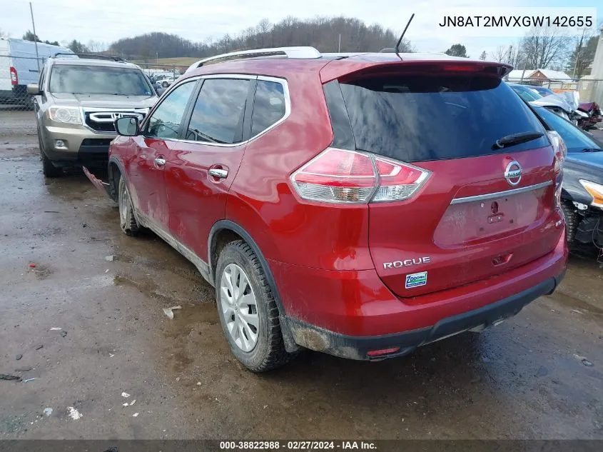 2016 Nissan Rogue S/Sl/Sv VIN: JN8AT2MVXGW142655 Lot: 38822988