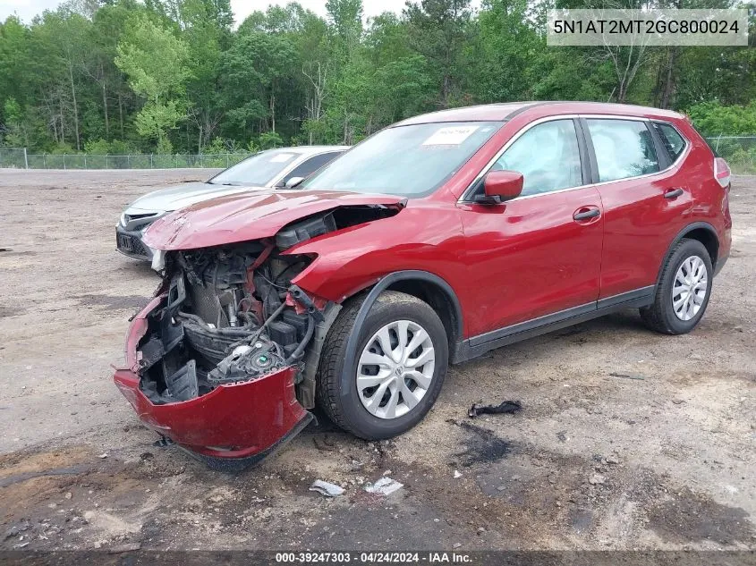 2016 Nissan Rogue S/Sl/Sv VIN: 5N1AT2MT2GC800024 Lot: 39247303