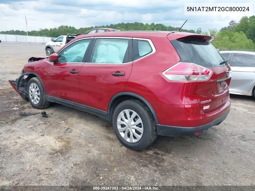 2016 Nissan Rogue S/Sl/Sv VIN: 5N1AT2MT2GC800024 Lot: 39247303