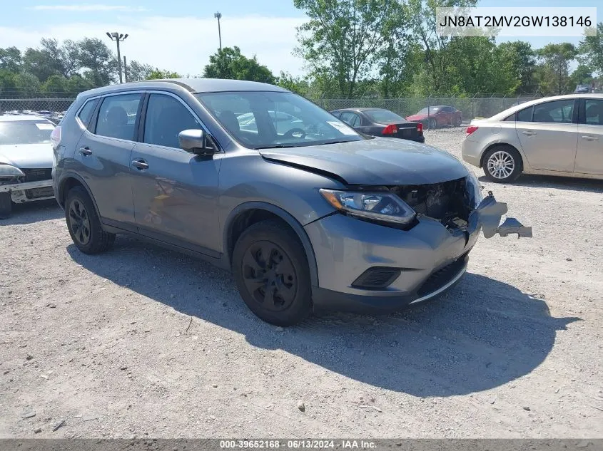 2016 Nissan Rogue S VIN: JN8AT2MV2GW138146 Lot: 39652168