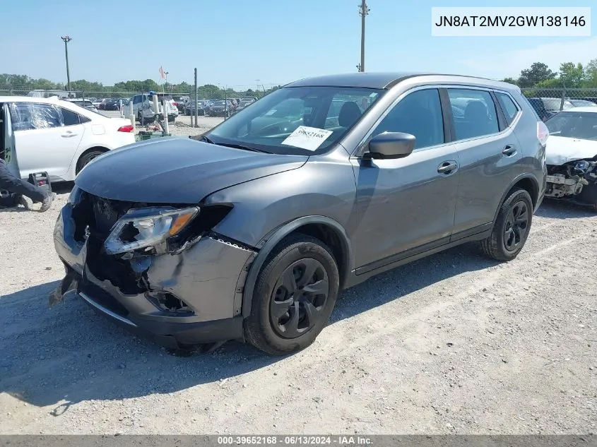 2016 Nissan Rogue S VIN: JN8AT2MV2GW138146 Lot: 39652168