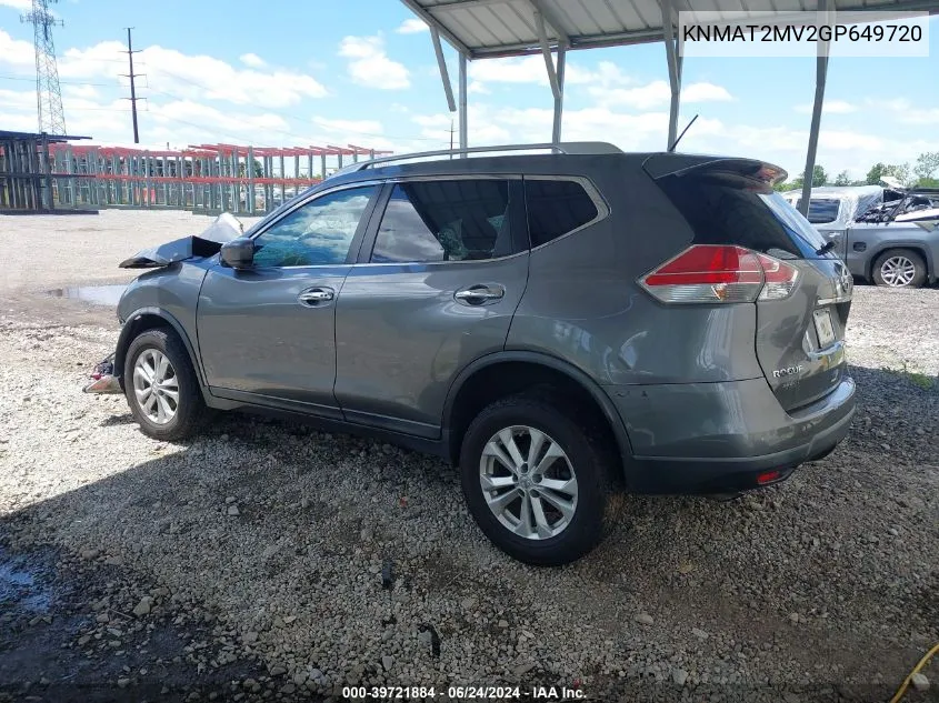 2016 Nissan Rogue Sv VIN: KNMAT2MV2GP649720 Lot: 39721884