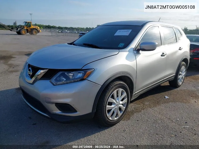 2016 Nissan Rogue S VIN: JN8AT2MT0GW005108 Lot: 39725909