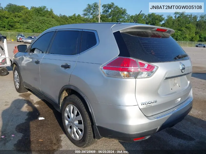 2016 Nissan Rogue S VIN: JN8AT2MT0GW005108 Lot: 39725909