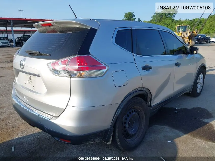 2016 Nissan Rogue S VIN: JN8AT2MT0GW005108 Lot: 39725909