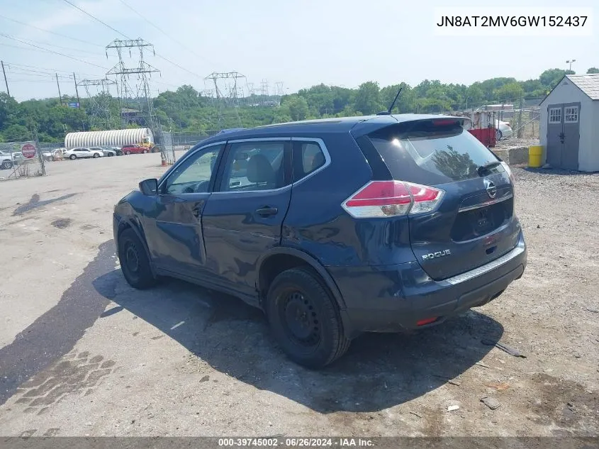 2016 Nissan Rogue S VIN: JN8AT2MV6GW152437 Lot: 39745002