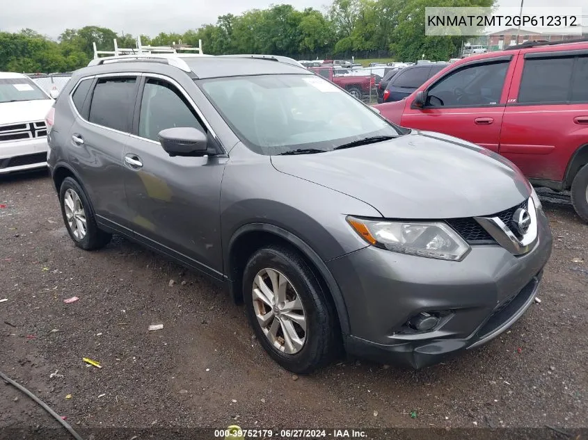 2016 Nissan Rogue Sv VIN: KNMAT2MT2GP612312 Lot: 39752179