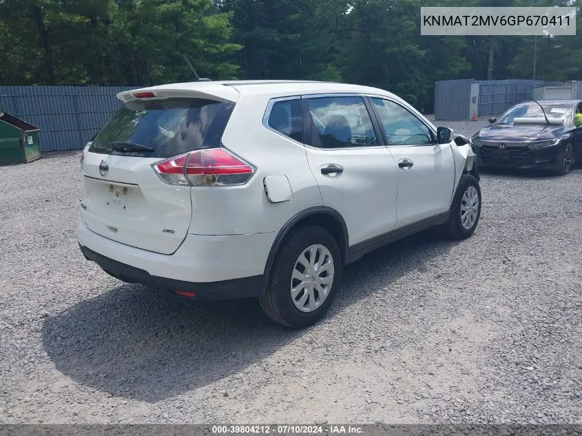 2016 Nissan Rogue S VIN: KNMAT2MV6GP670411 Lot: 39804212