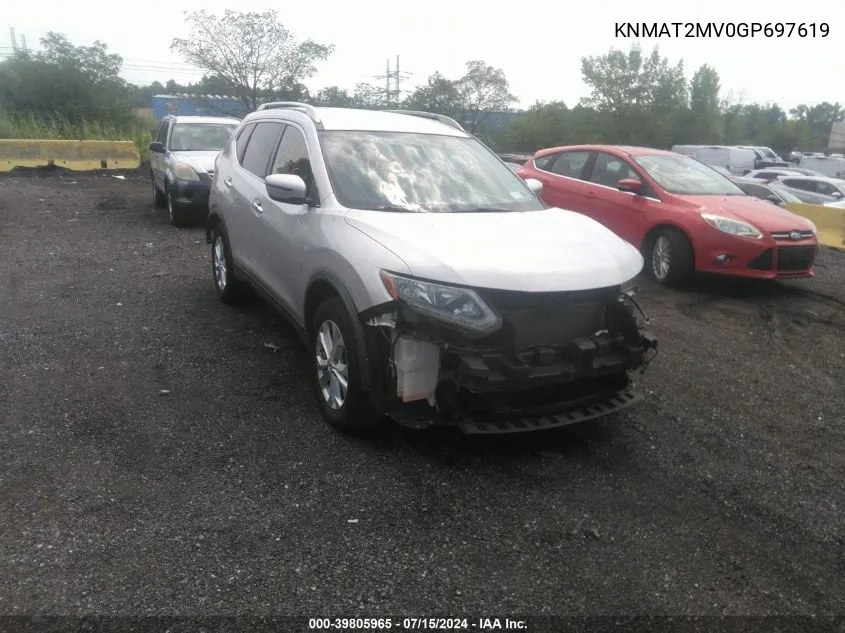 2016 Nissan Rogue Sv VIN: KNMAT2MV0GP697619 Lot: 39805965