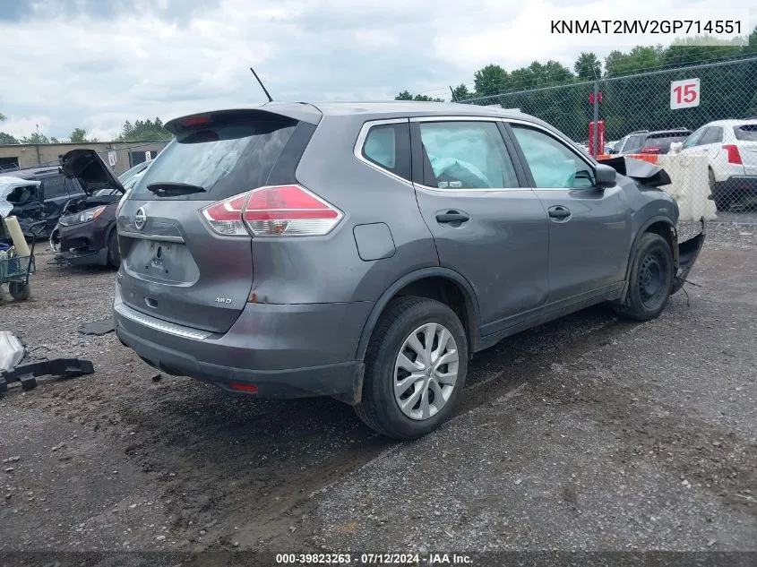 2016 Nissan Rogue S VIN: KNMAT2MV2GP714551 Lot: 39823263