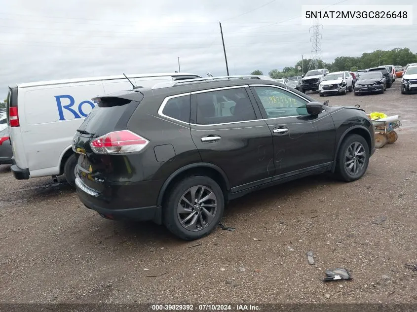 2016 Nissan Rogue Sl VIN: 5N1AT2MV3GC826648 Lot: 39829392