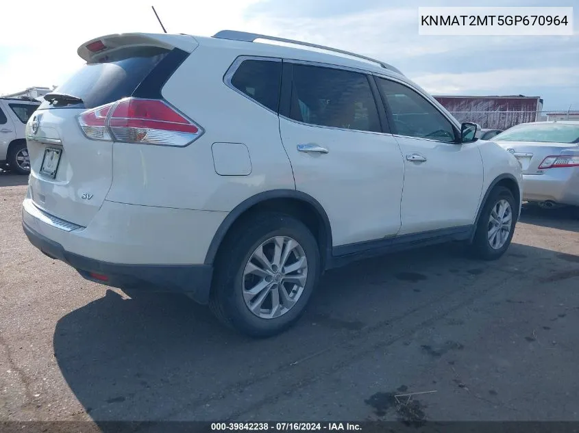 2016 Nissan Rogue Sv VIN: KNMAT2MT5GP670964 Lot: 39842238