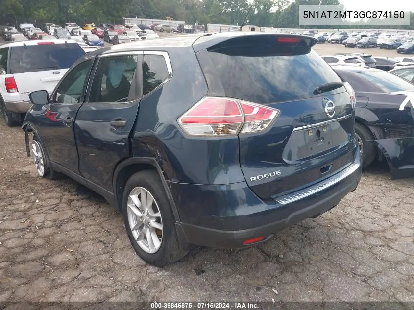 2016 Nissan Rogue S VIN: 5N1AT2MT3GC874150 Lot: 39846875