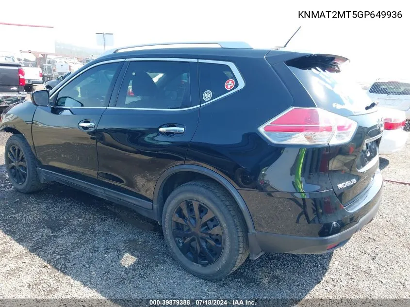 2016 Nissan Rogue S VIN: KNMAT2MT5GP649936 Lot: 39879388