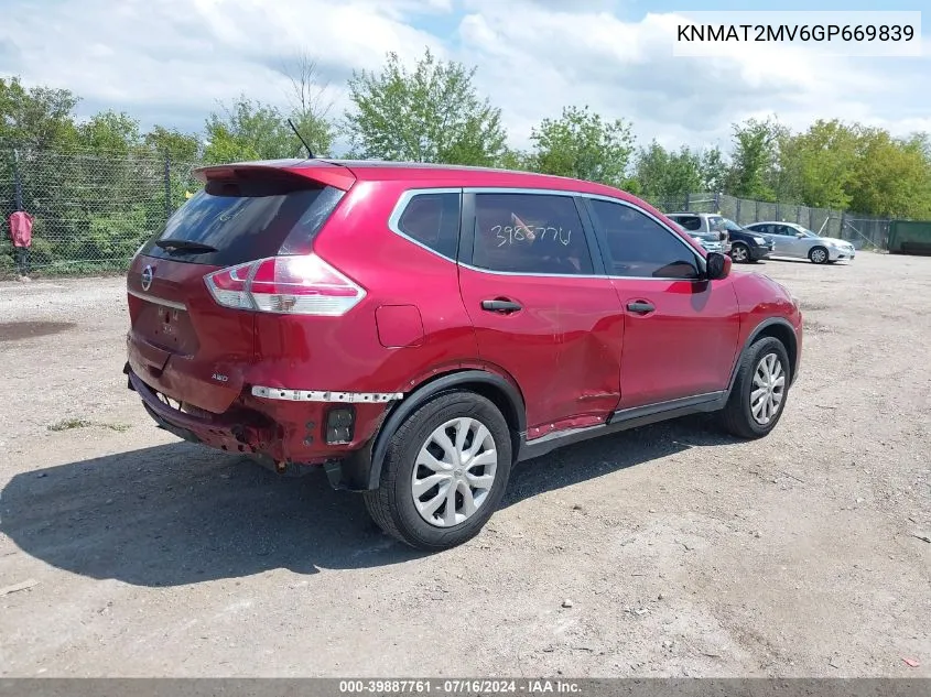 2016 Nissan Rogue S/Sl/Sv VIN: KNMAT2MV6GP669839 Lot: 39887761