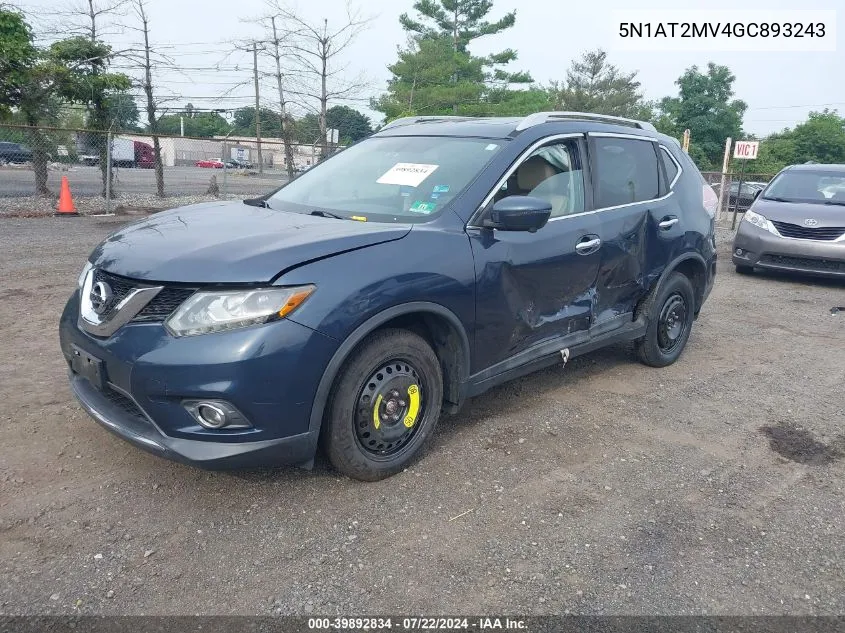 2016 Nissan Rogue Sl VIN: 5N1AT2MV4GC893243 Lot: 39892834