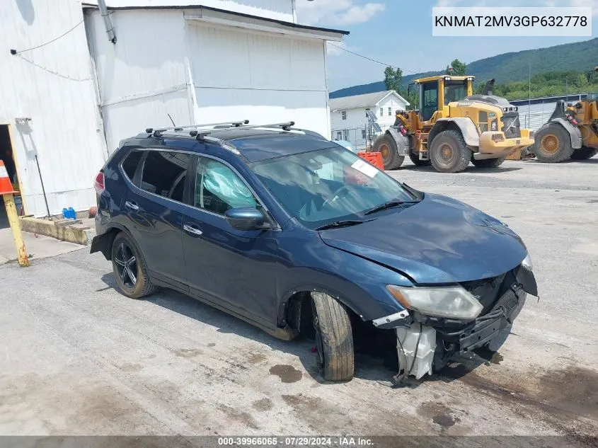 2016 Nissan Rogue S VIN: KNMAT2MV3GP632778 Lot: 39966065