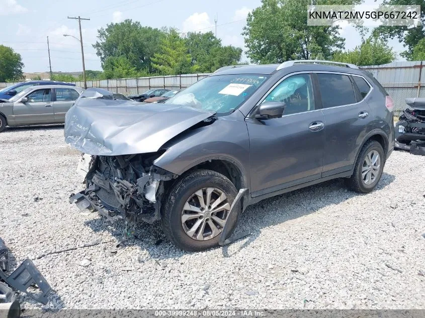 2016 Nissan Rogue Sv VIN: KNMAT2MV5GP667242 Lot: 39999248