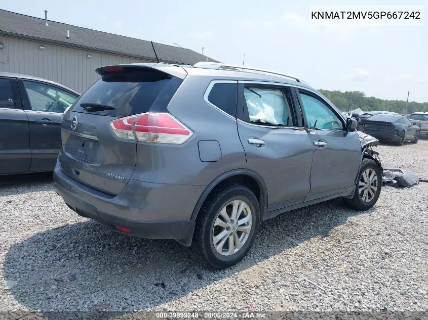 2016 Nissan Rogue Sv VIN: KNMAT2MV5GP667242 Lot: 39999248