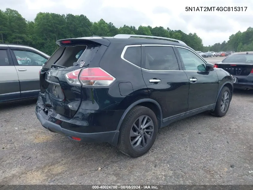 2016 Nissan Rogue S/Sl/Sv VIN: 5N1AT2MT4GC815317 Lot: 40024780