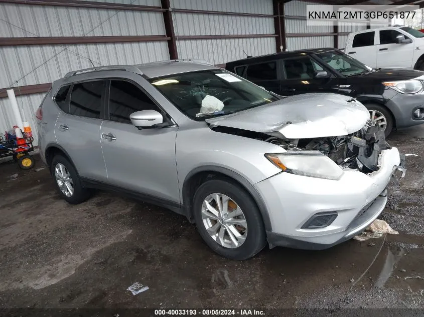 2016 Nissan Rogue Sv VIN: KNMAT2MT3GP651877 Lot: 40033193